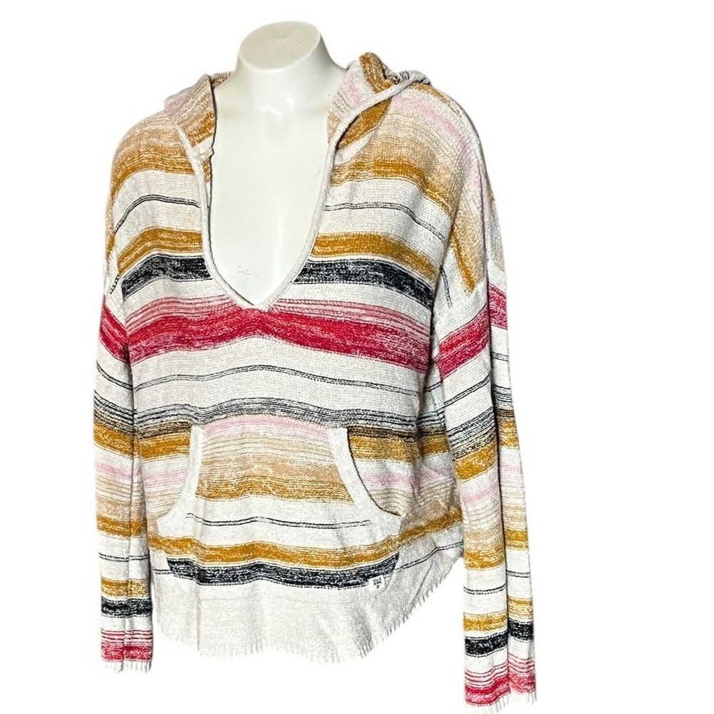 Billabong Striped‎ V Neck Poncho Hoodie Women L Cream Pink Gold Black  Beach